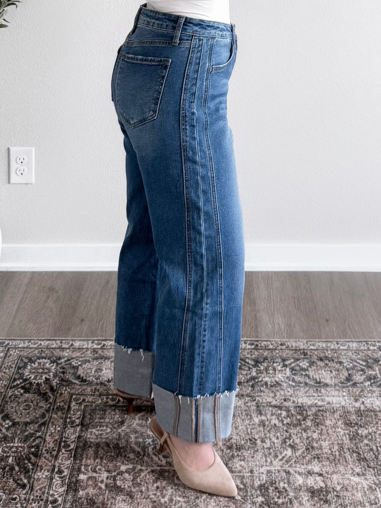 Charlie High Rise Cuffed Barrel Jean