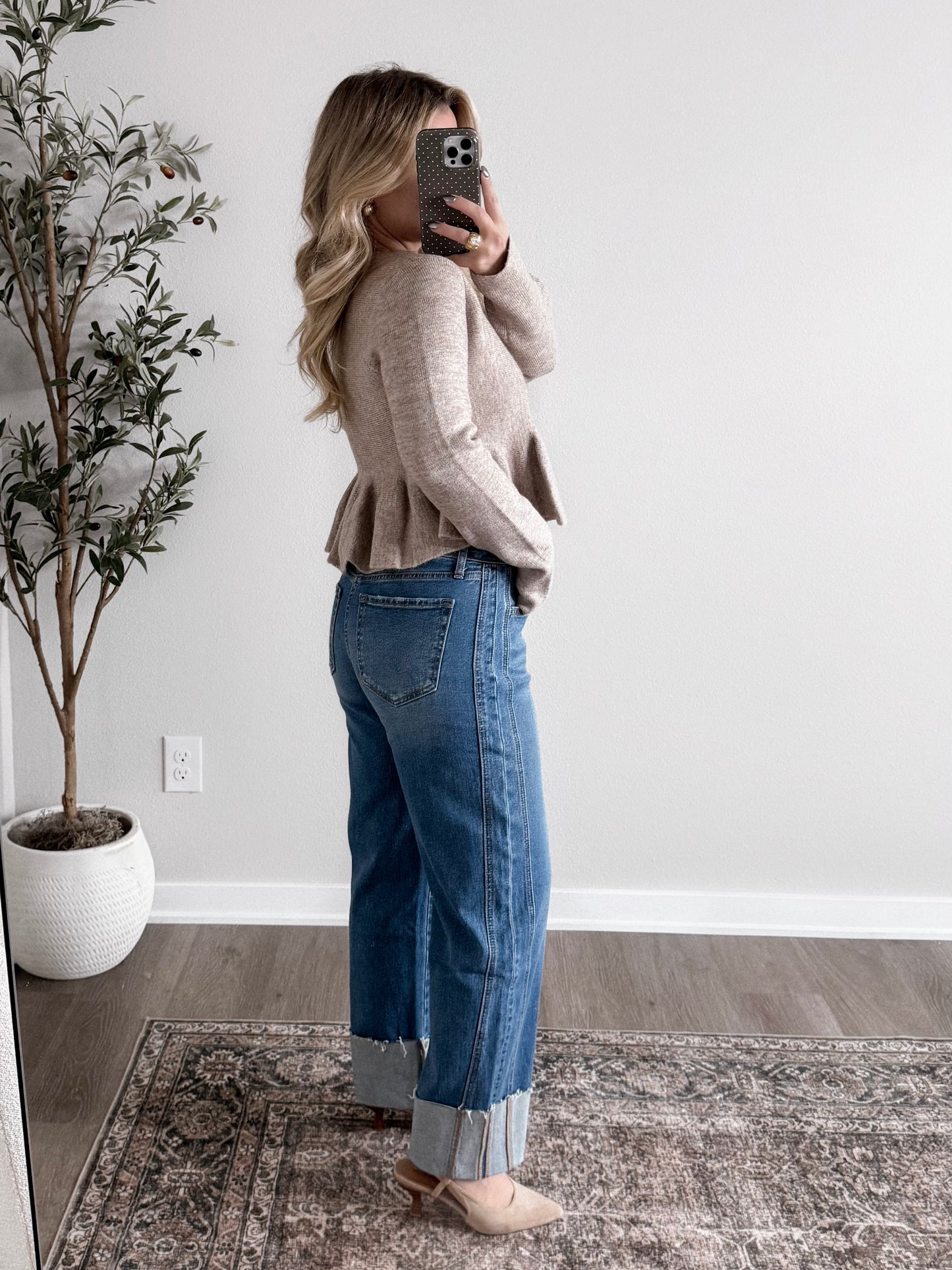 Charlie High Rise Cuffed Barrel Jean