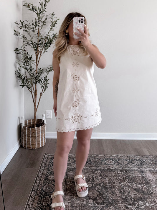 Greece Embroidered Dress / Natural Cream Final Sale