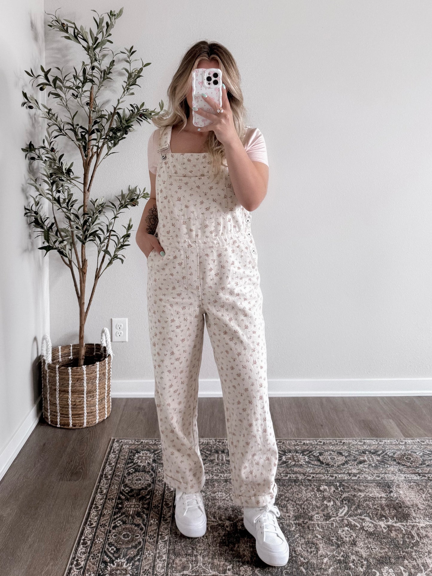 Flower Picking Overall Jumpsuit / Cream