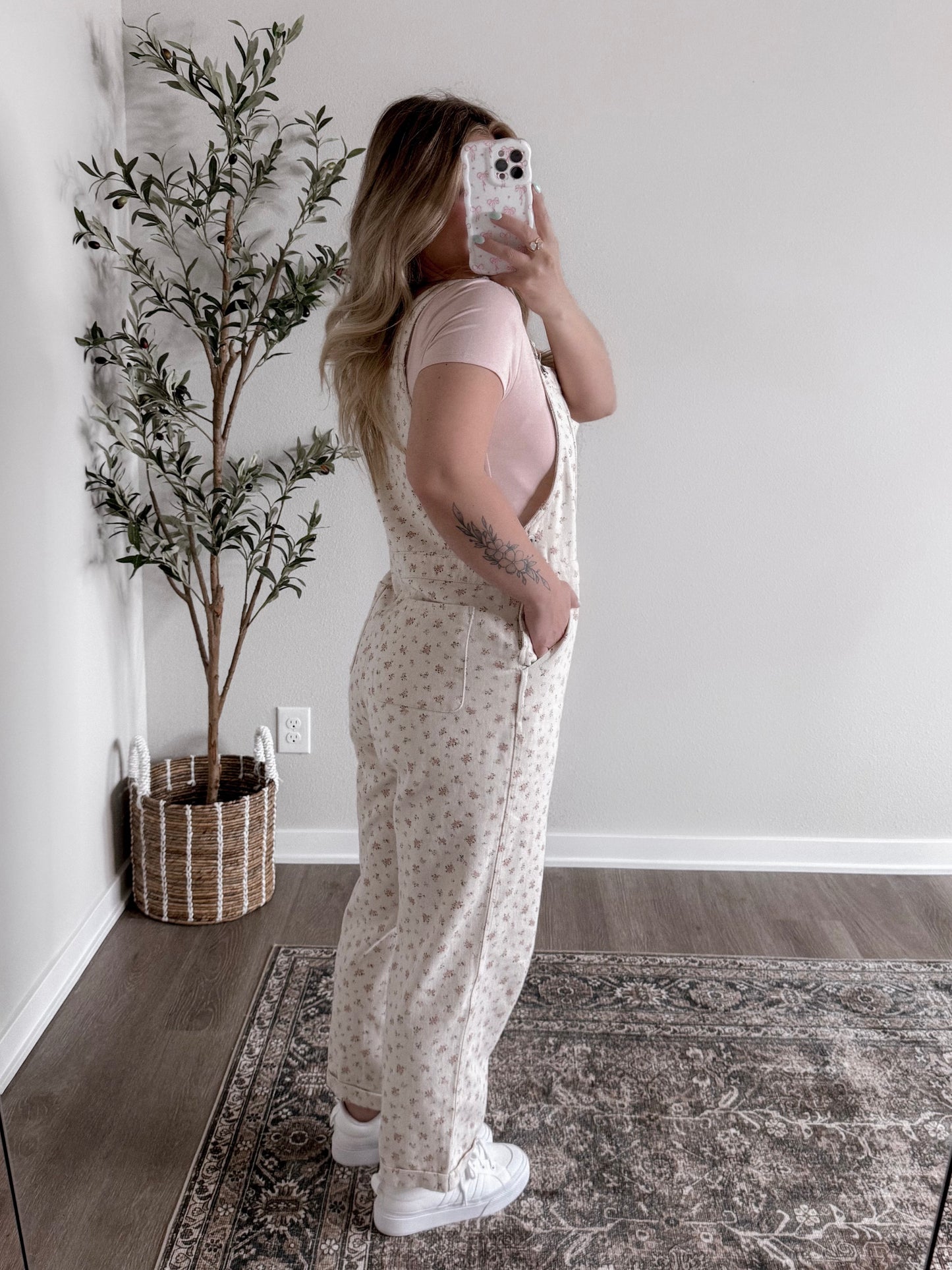 Flower Picking Overall Jumpsuit / Cream