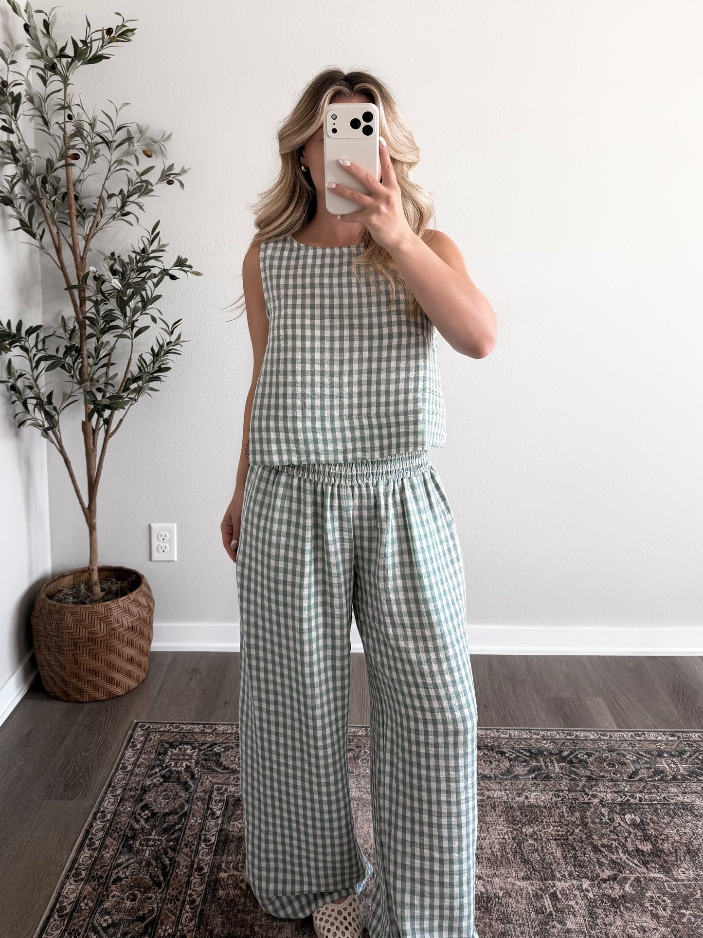 Georgia Gingham Pant / Soft Mint