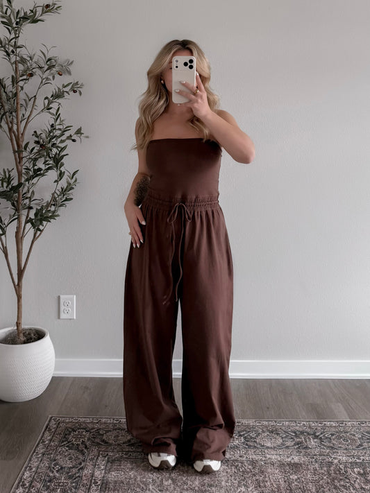 Coffee Run Strapless Jumpsuit (Tall Friendly)