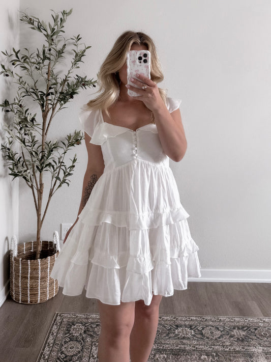 Truly Yours White Ruffled Dress Final Sale