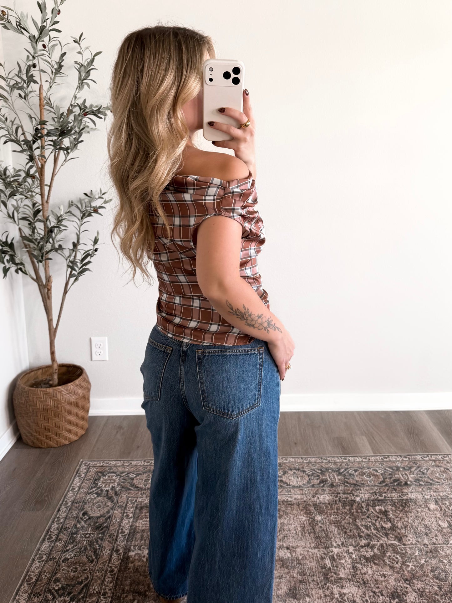 Auburn Spice Plaid Satin Top