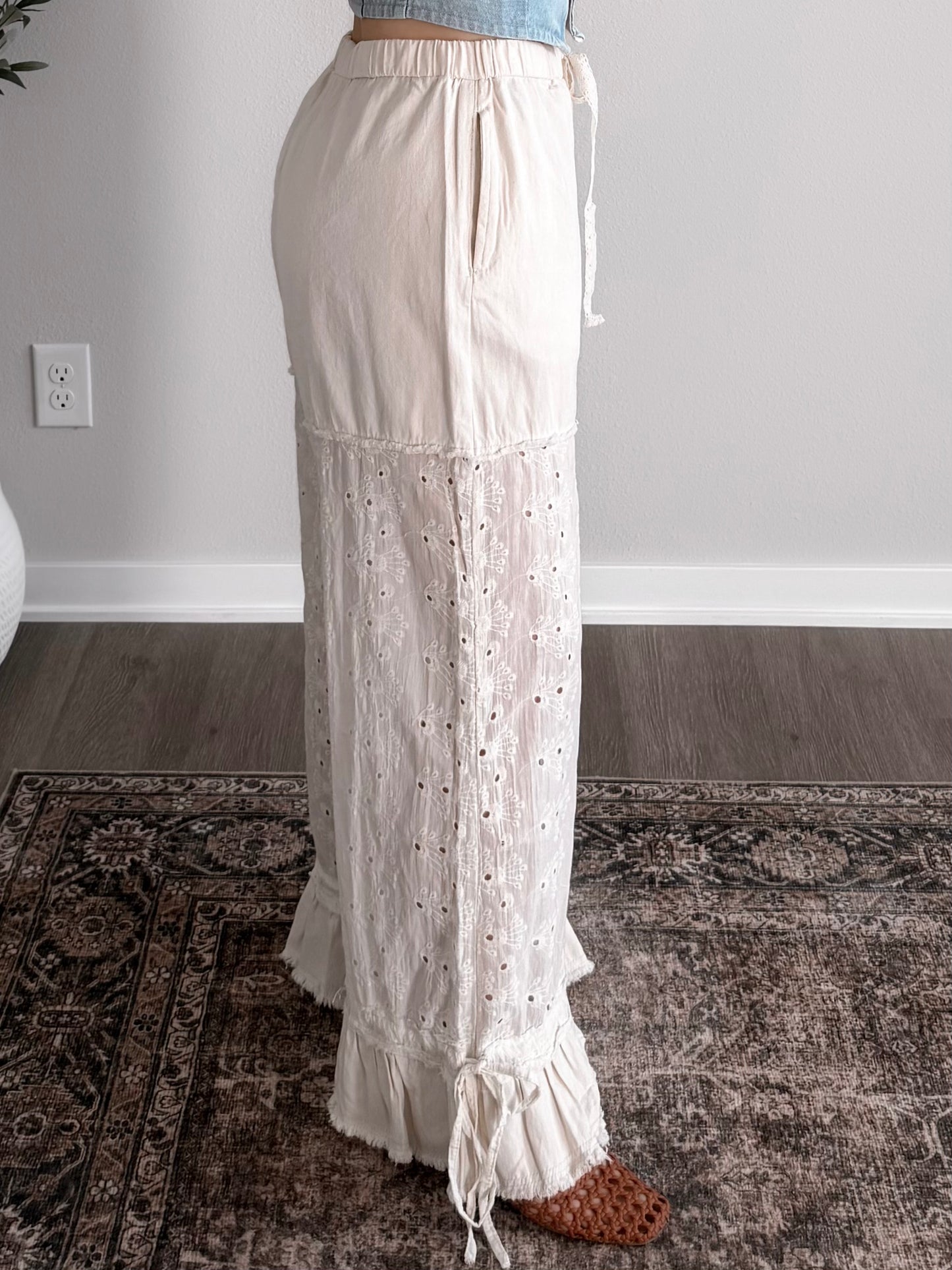 Cream Cut Eyelet Pant