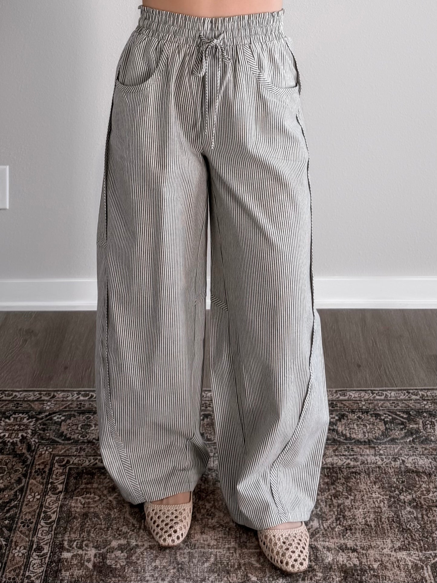 April Comfort Striped Barrel Pant (Restocking Mid April)