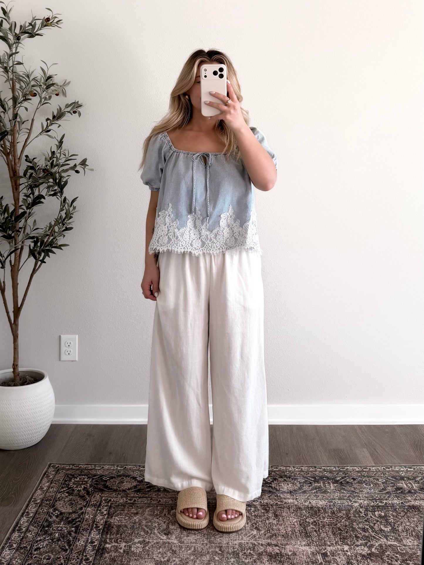 English Lace Denim Top