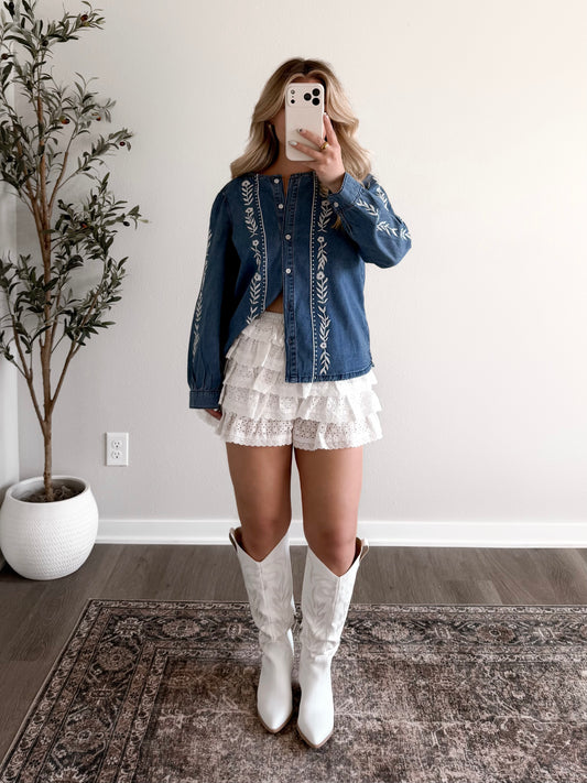 Saddle Line Stitch Denim Top