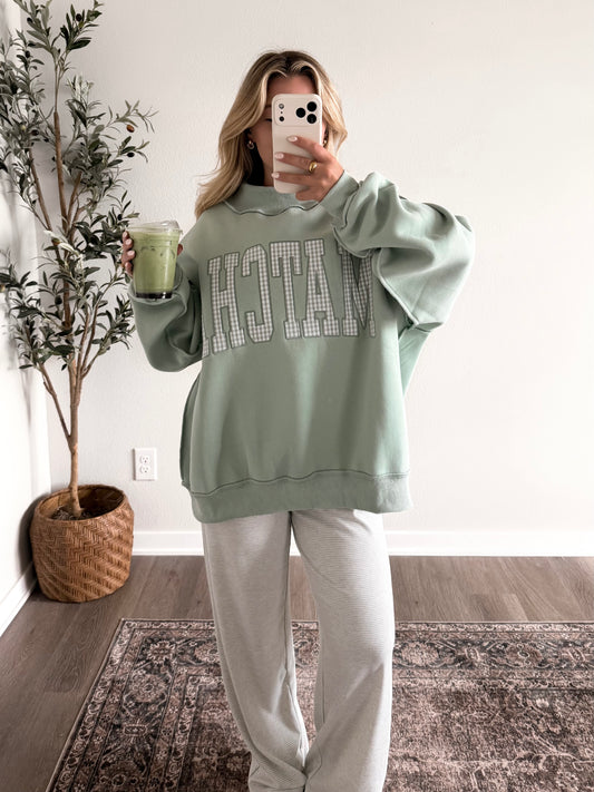 "Matcha" Gingham Oversized Mockneck