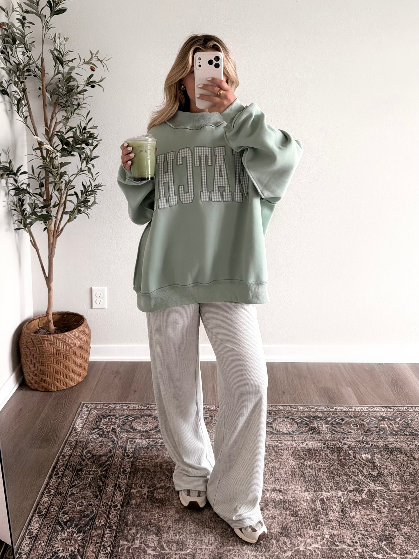 "Matcha" Gingham Oversized Mockneck