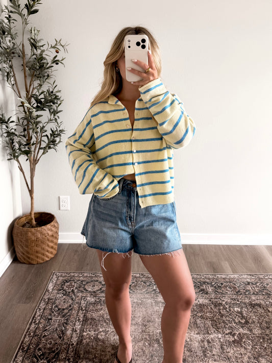 Core Classic Knit Cardigan / Yellow Blue