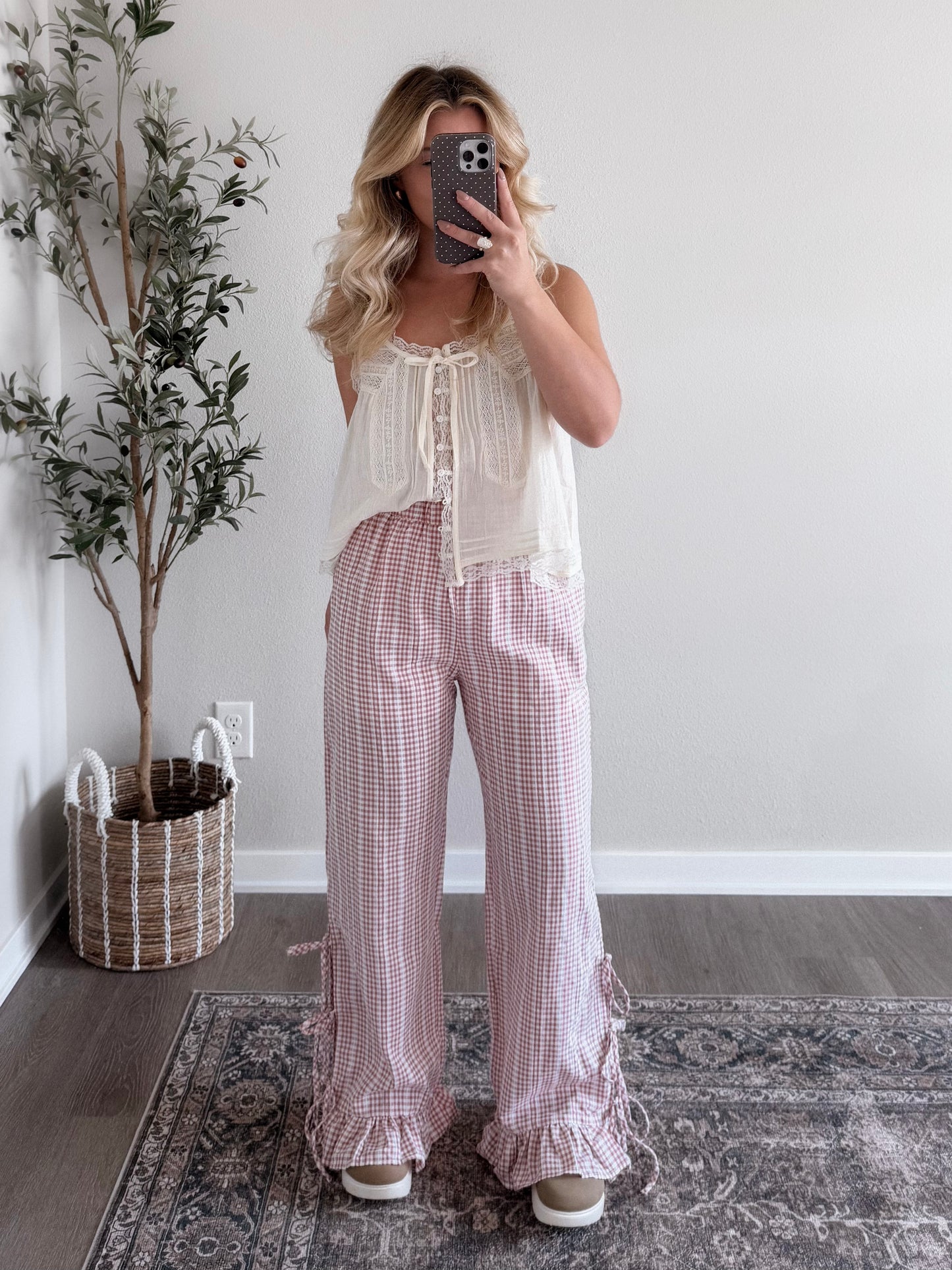Cottage Gingham Tie Pant / Rosewood