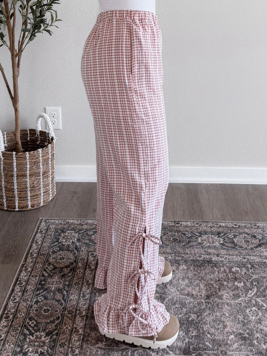 Cottage Gingham Tie Pant / Rosewood