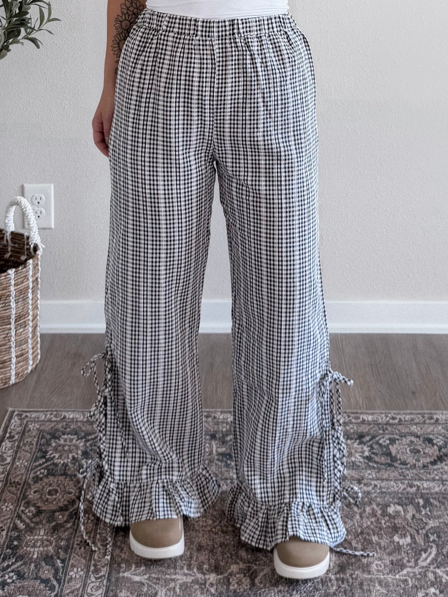 Cottage Gingham Tie Pant / Black