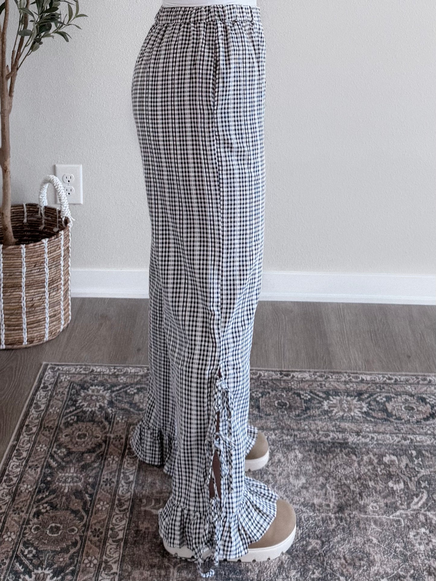 Cottage Gingham Tie Pant / Black