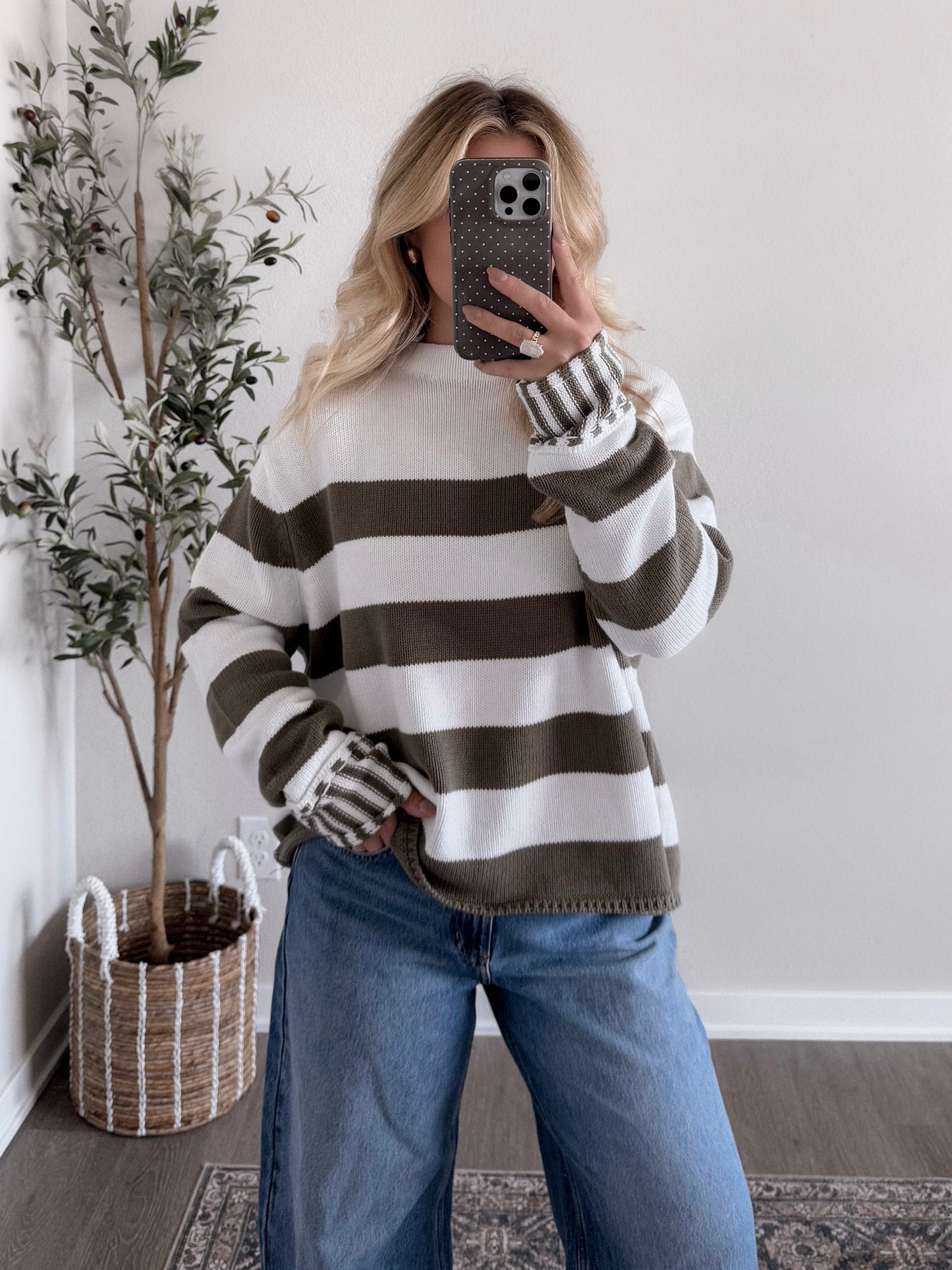 Lowen Striped Knit Sweater / Olive (Restocking Soon)