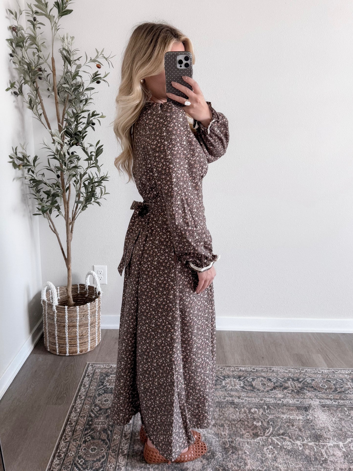 Heritage Vintage Floral Midi Dress / Chestnut Brown