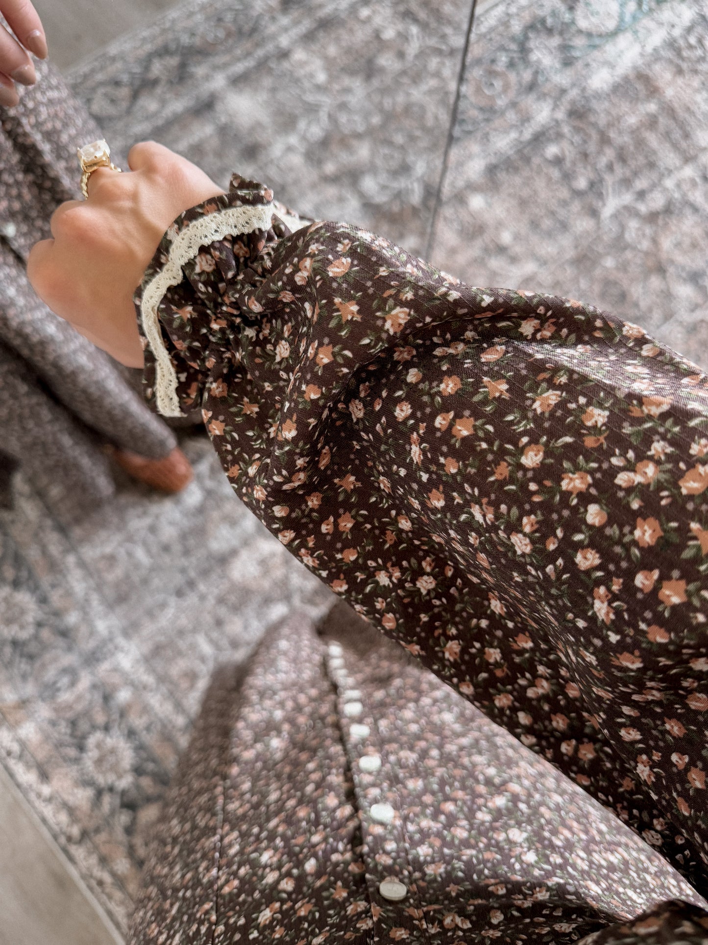 Heritage Vintage Floral Midi Dress / Chestnut Brown