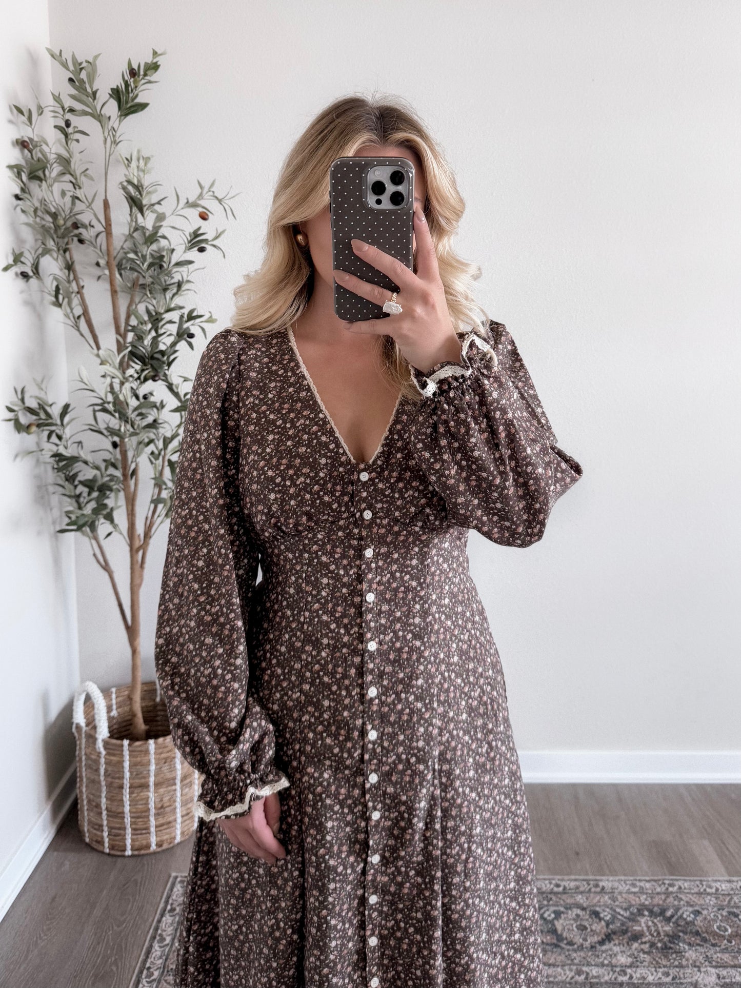 Heritage Vintage Floral Midi Dress / Chestnut Brown