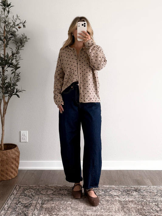 Cozy Club Knit Cardigan / Mocha Dot