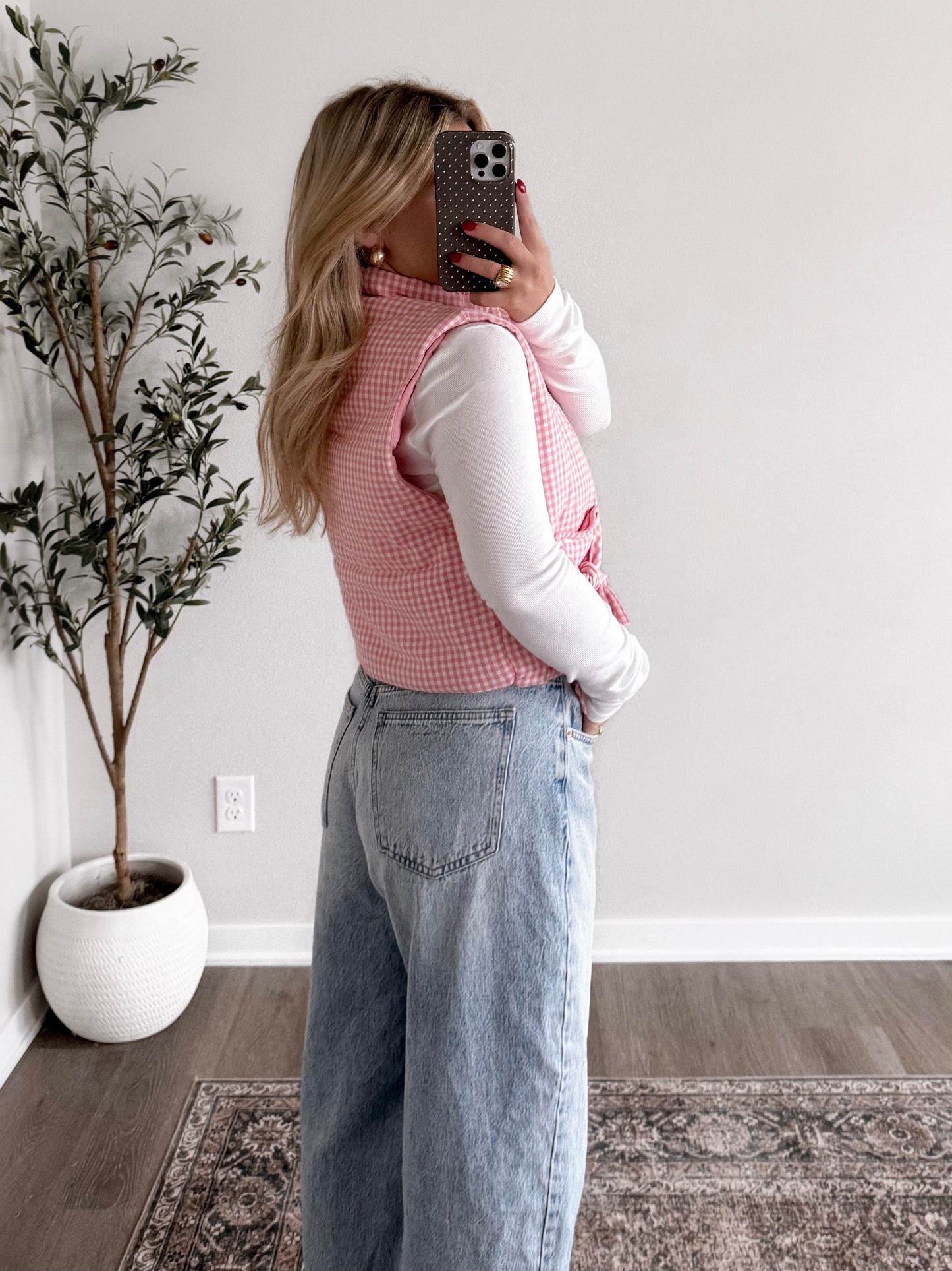 Pink Gingham Puffer Vest (Restocking 11.24)