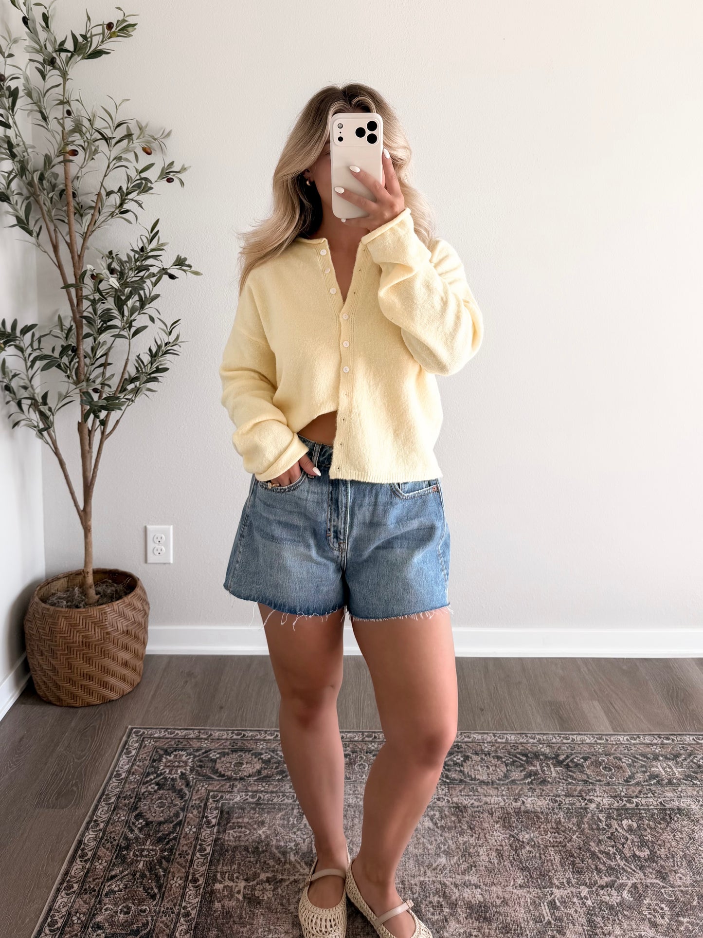 Augie Knit Button Cardigan / Yellow