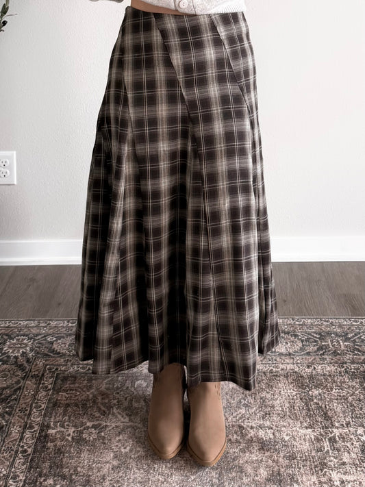 Nutmeg Plaid Midi Skirt