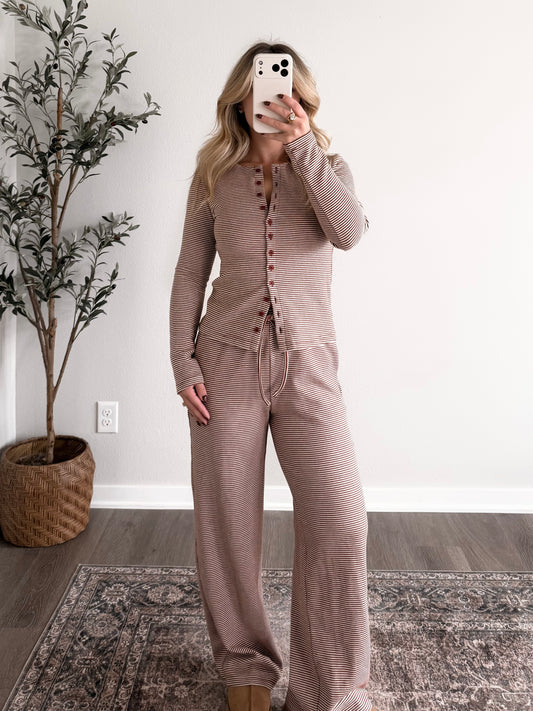 Cocoa Club Stripe Lounge Set / Rust Brown (Restocking 10.26)
