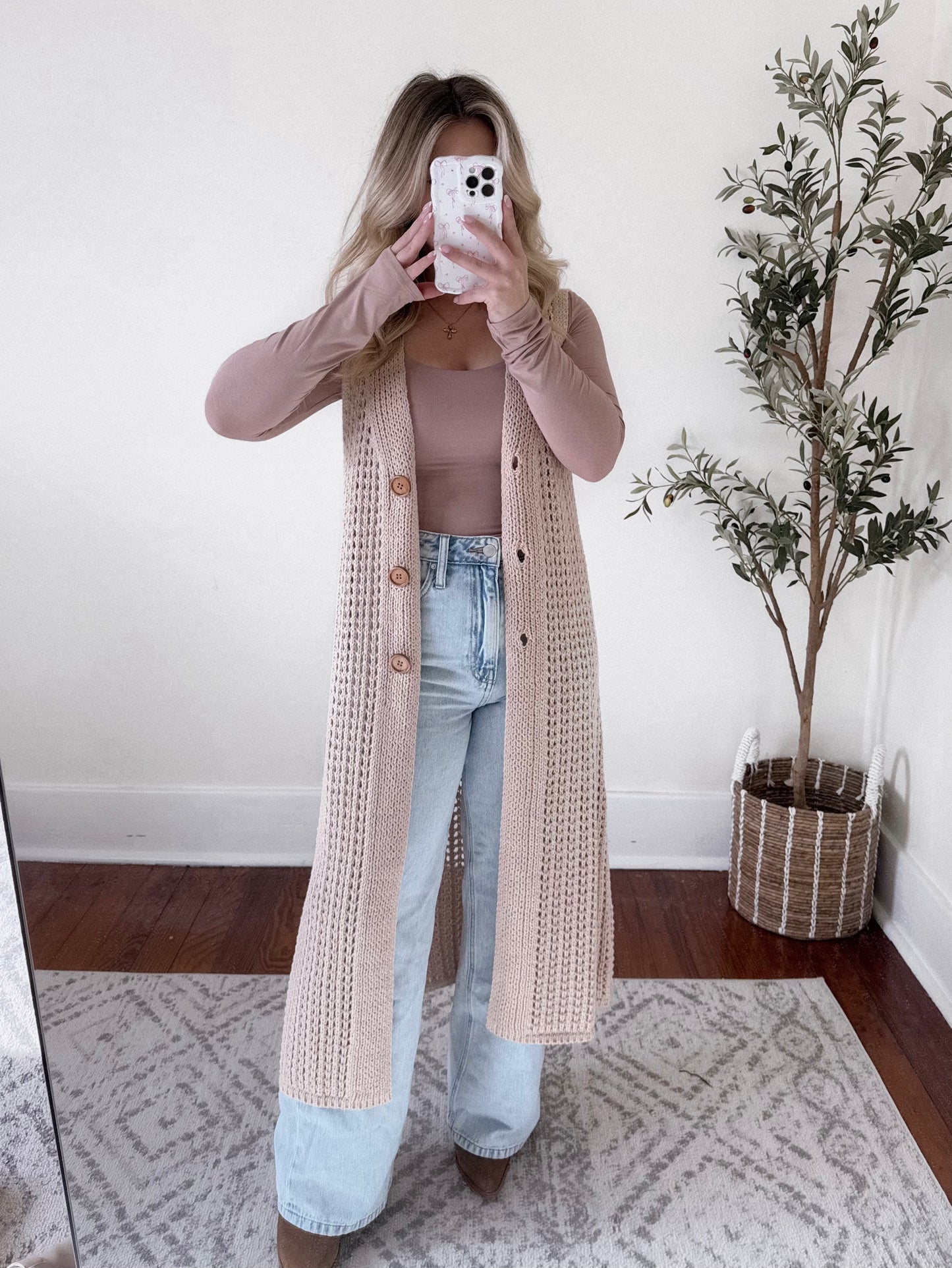 Beige Open Knit Cardigan Final Sale