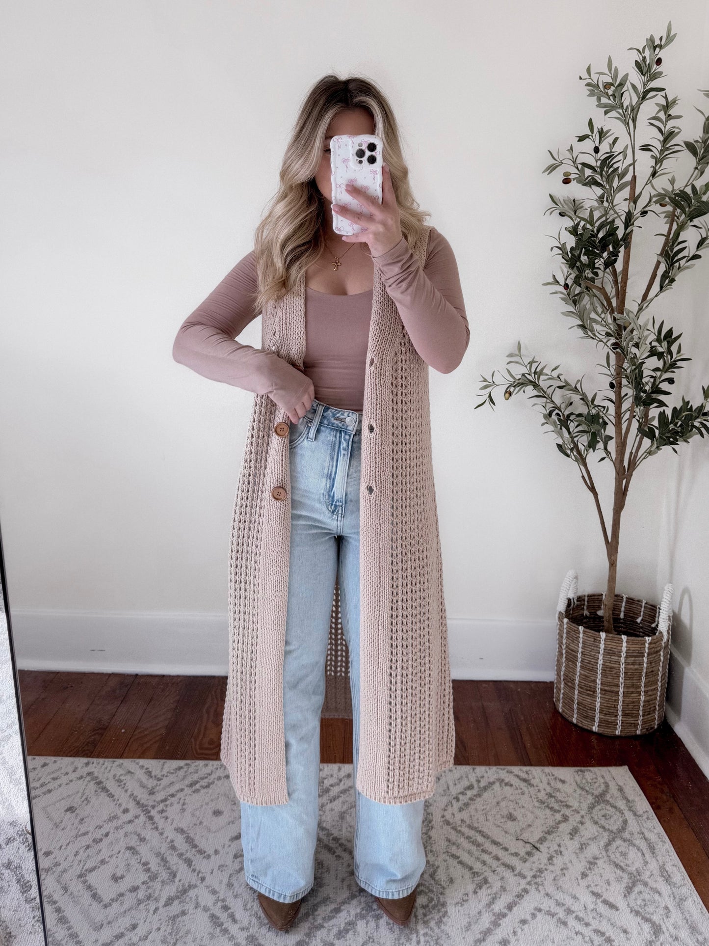 Beige Open Knit Cardigan Final Sale