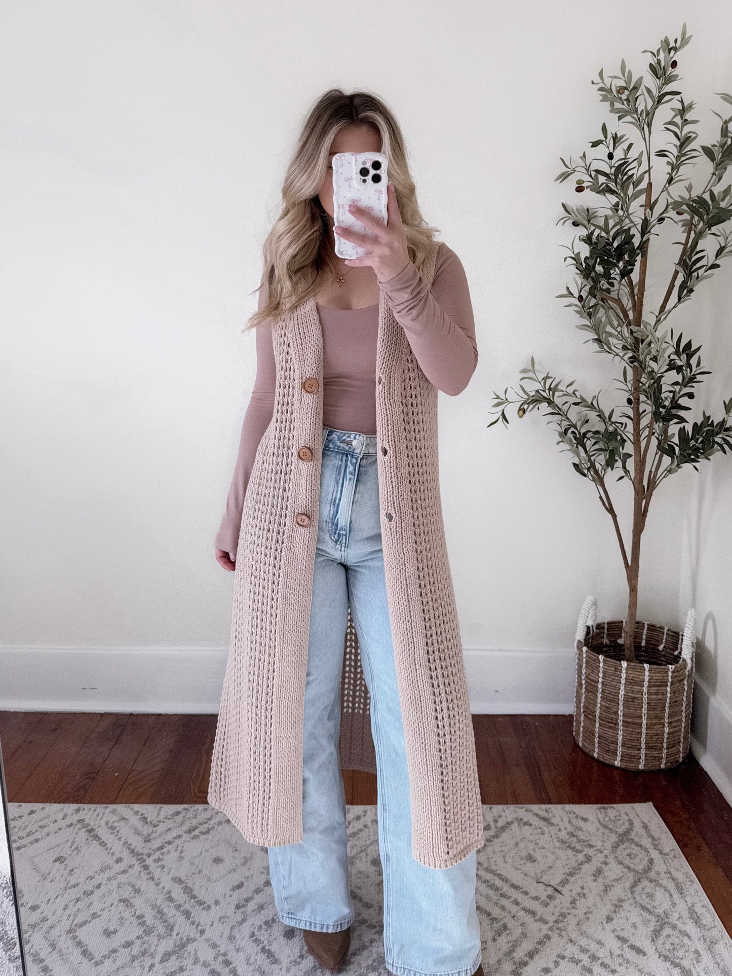 Beige Open Knit Cardigan Final Sale