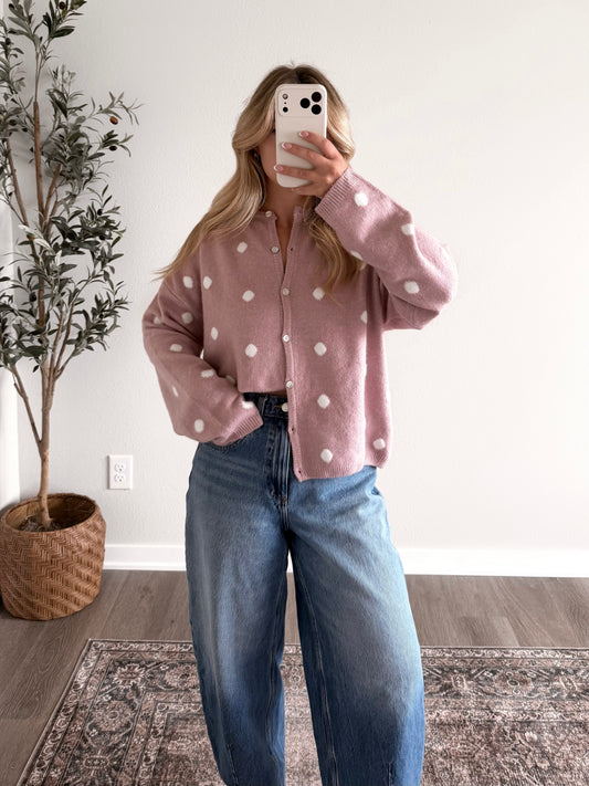 Soft Dot Button Knit Sweater / Dusty Mauve