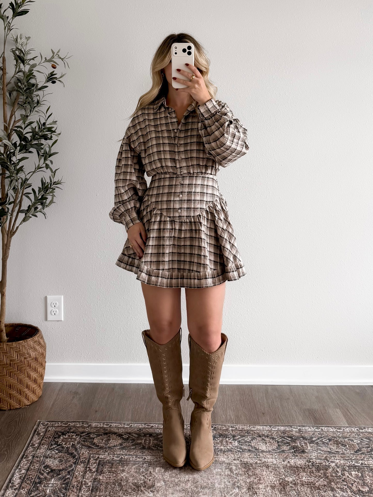 Northern Plaid Button Dress