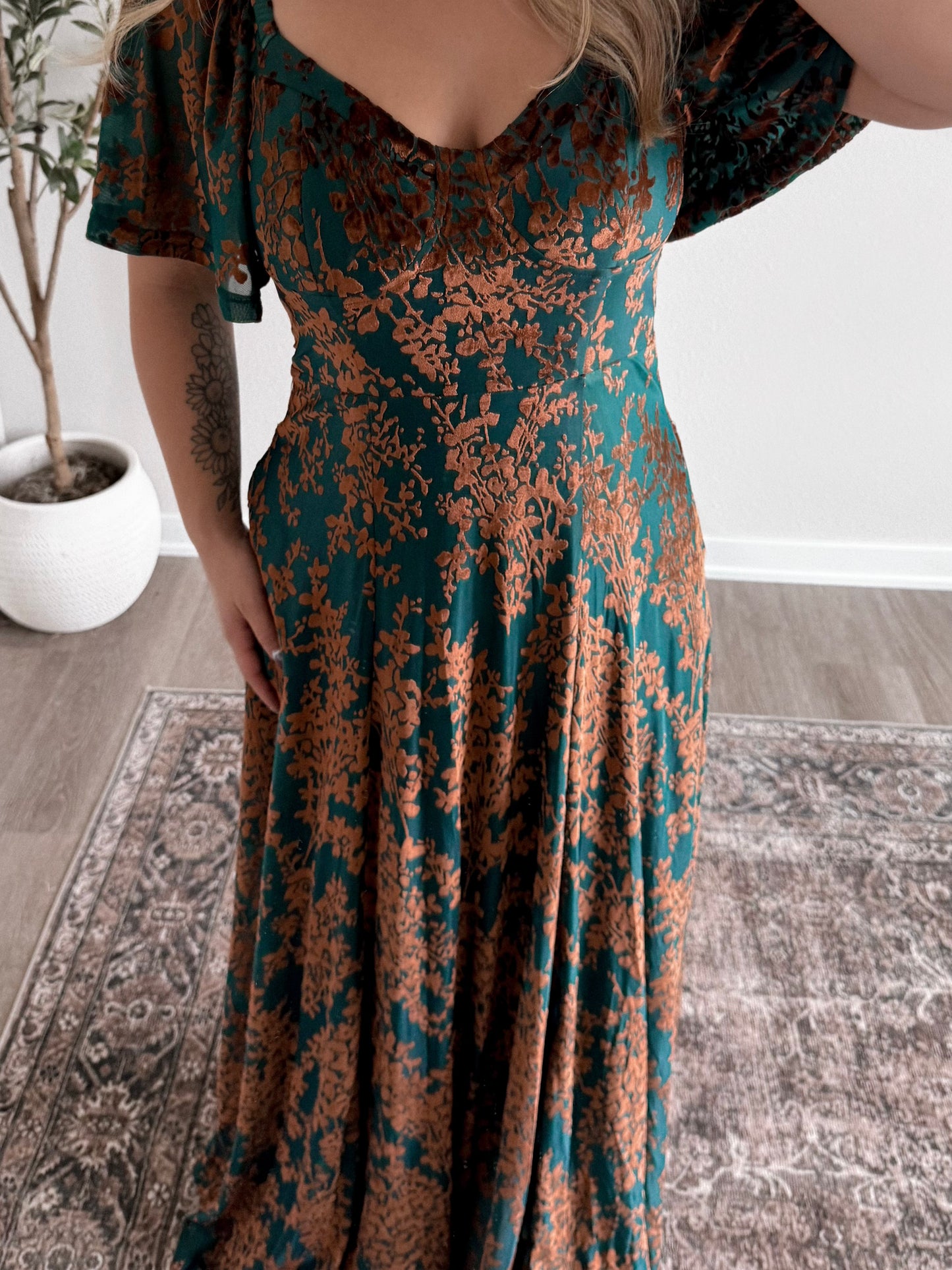 Gilded Ember Velvet Maxi Dress