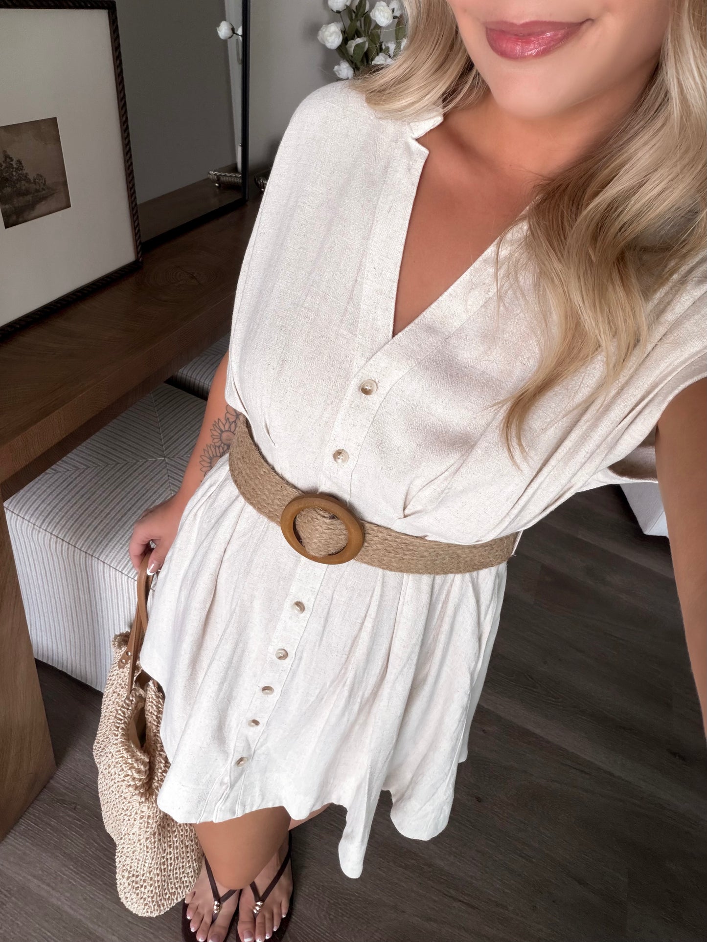 Warm Breeze Belted Linen Dress