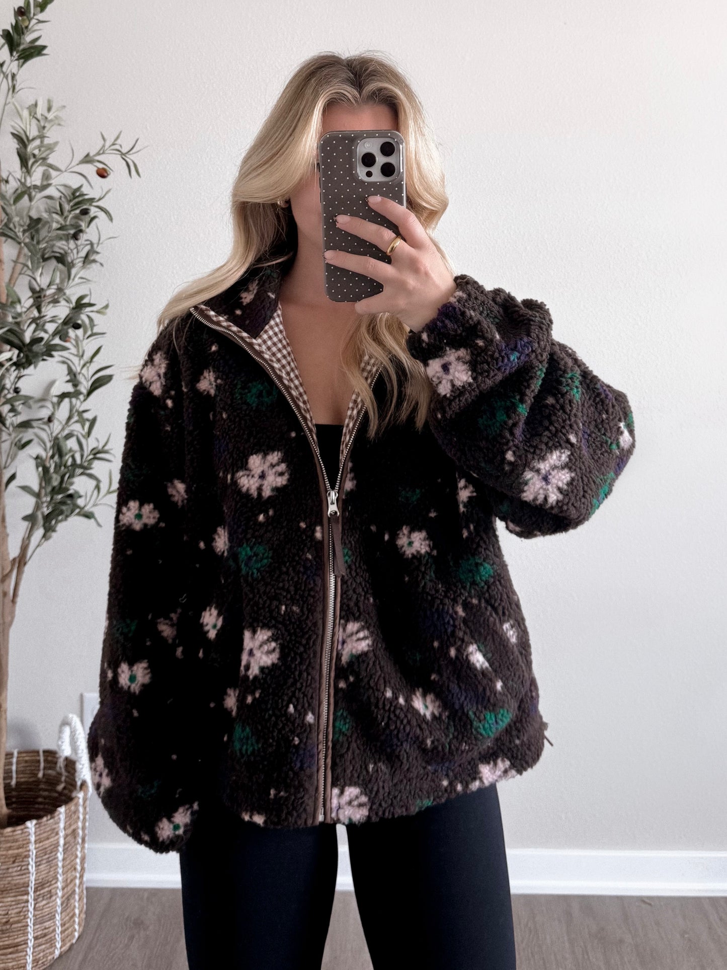 Honey Bear Floral Sherpa Jacket / Espresso
