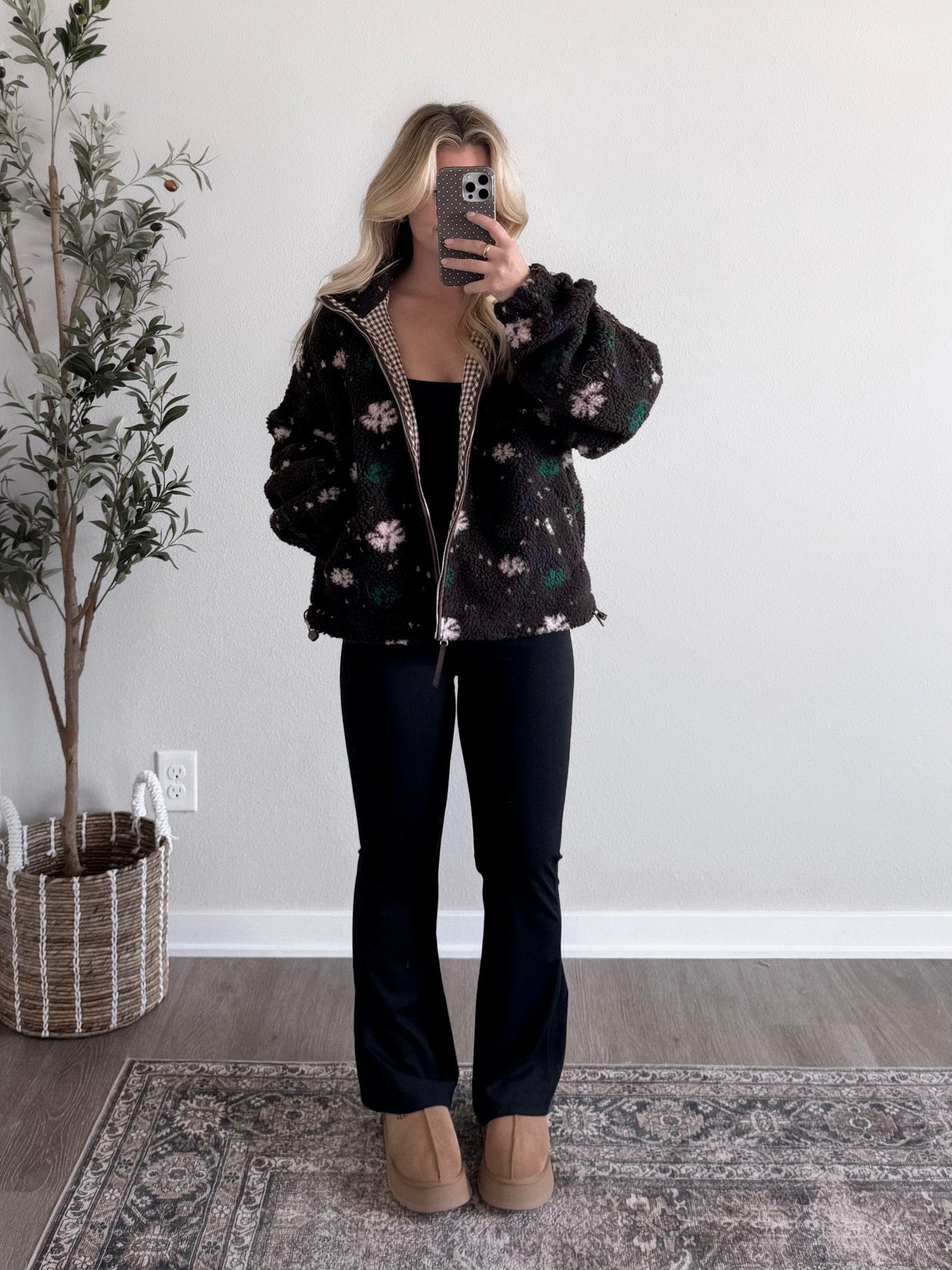 Honey Bear Floral Sherpa Jacket / Espresso