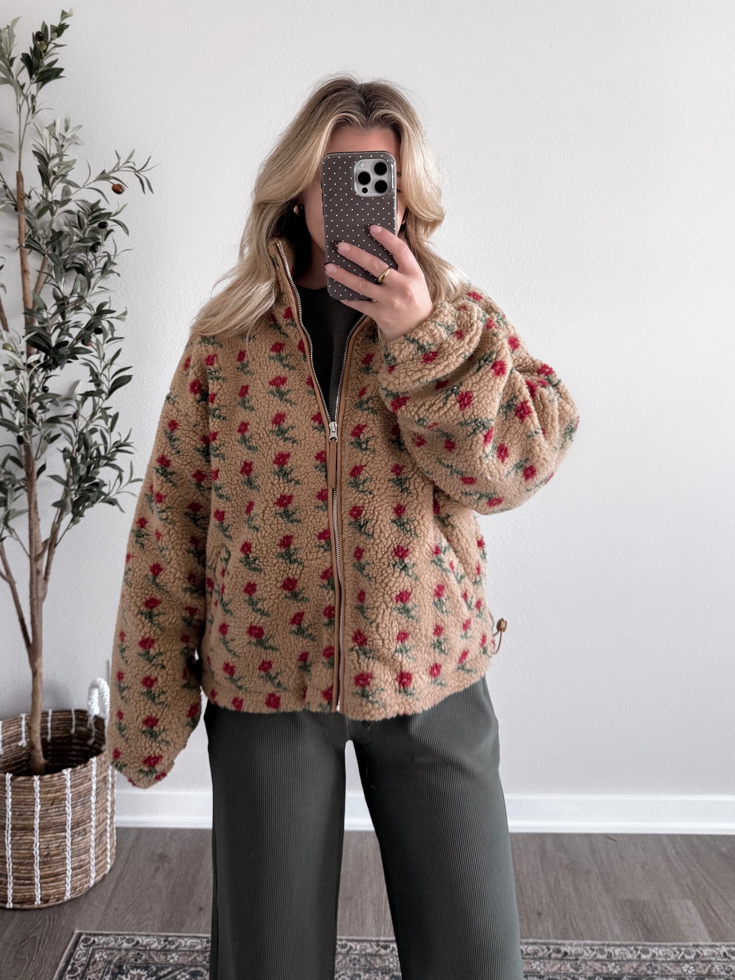 Honey Bear Floral Sherpa Jacket / Teddy Rose (PREORDER - EST SHIP 10.7)