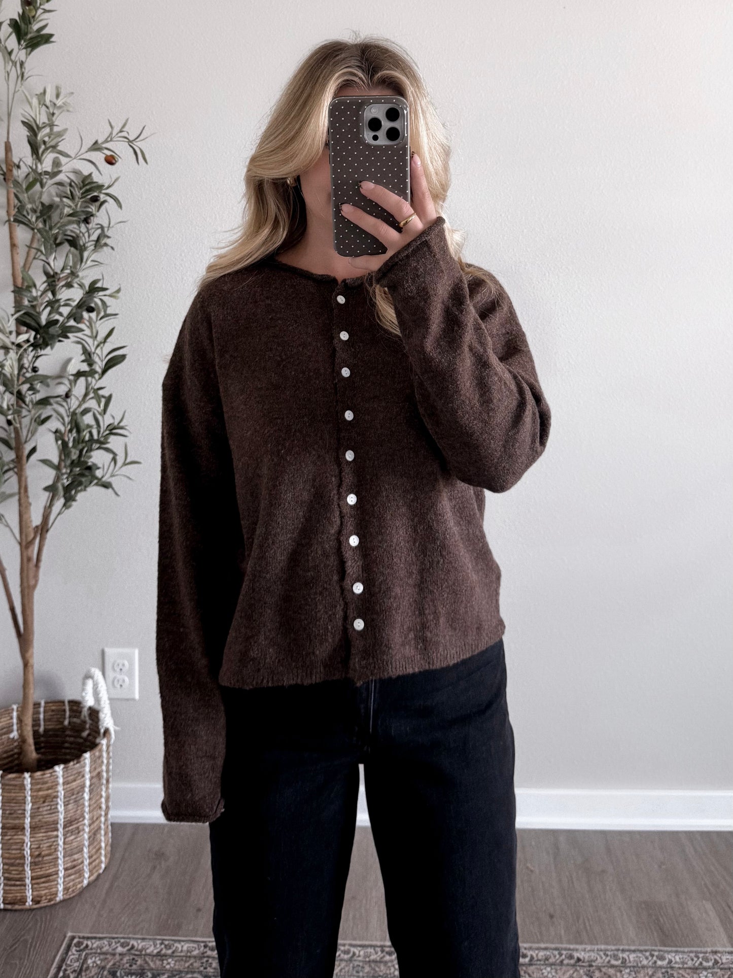 Augie Knit Button Cardigan / Walnut (Restocking End Of October)