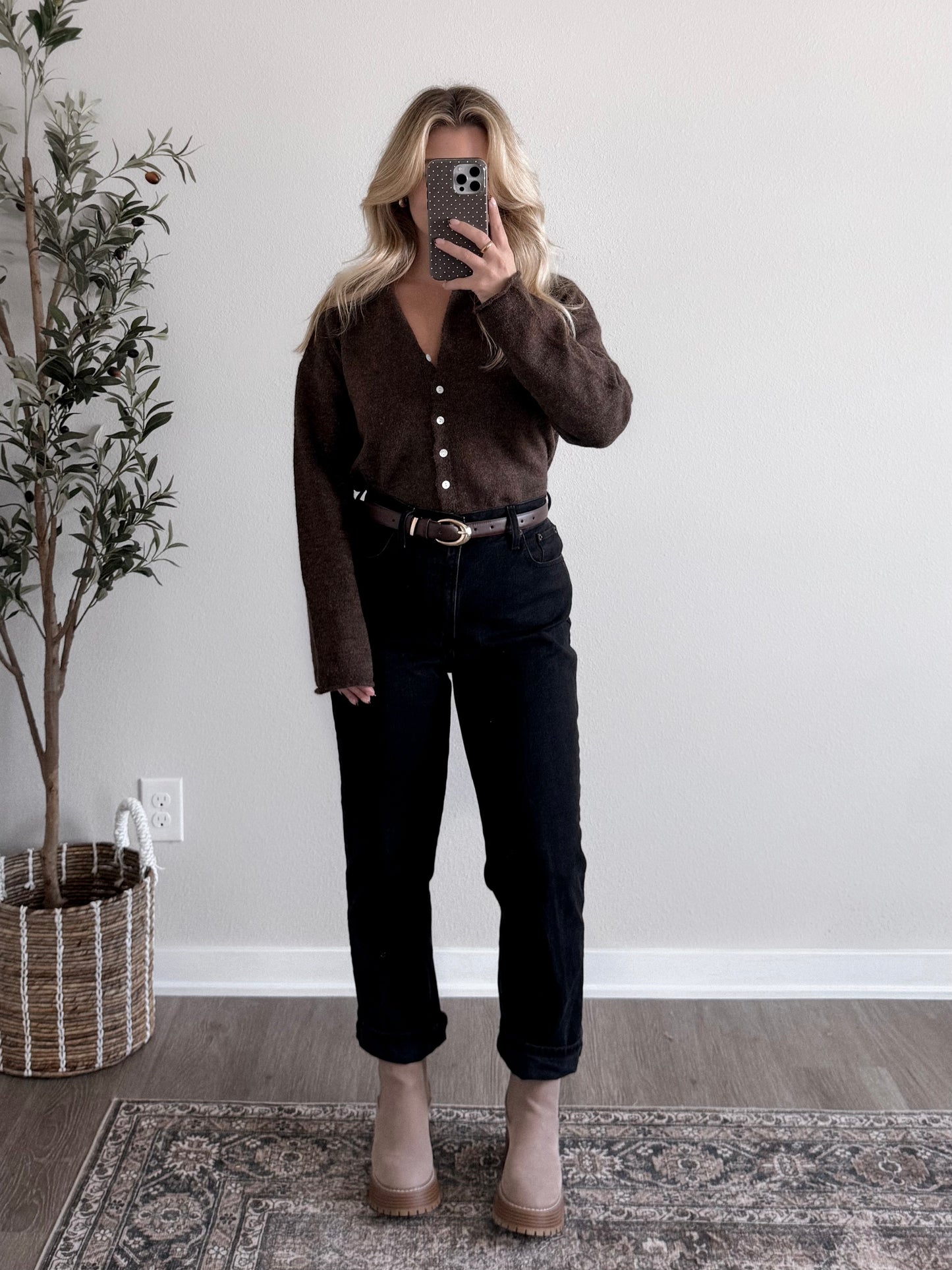 Augie Knit Button Cardigan / Walnut (Restocking End Of October)