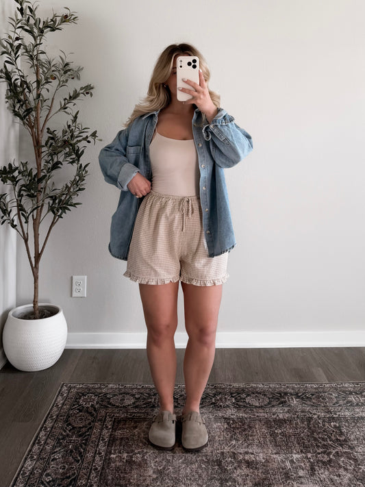 Daytime Grid Print Ruffle Shorts (Restocking 4.13)