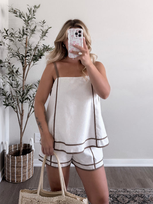 Felicity Tie Shoulder Short Set Final Sale