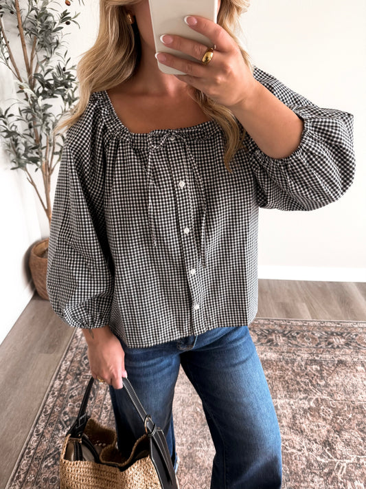Boston Gingham Button Top