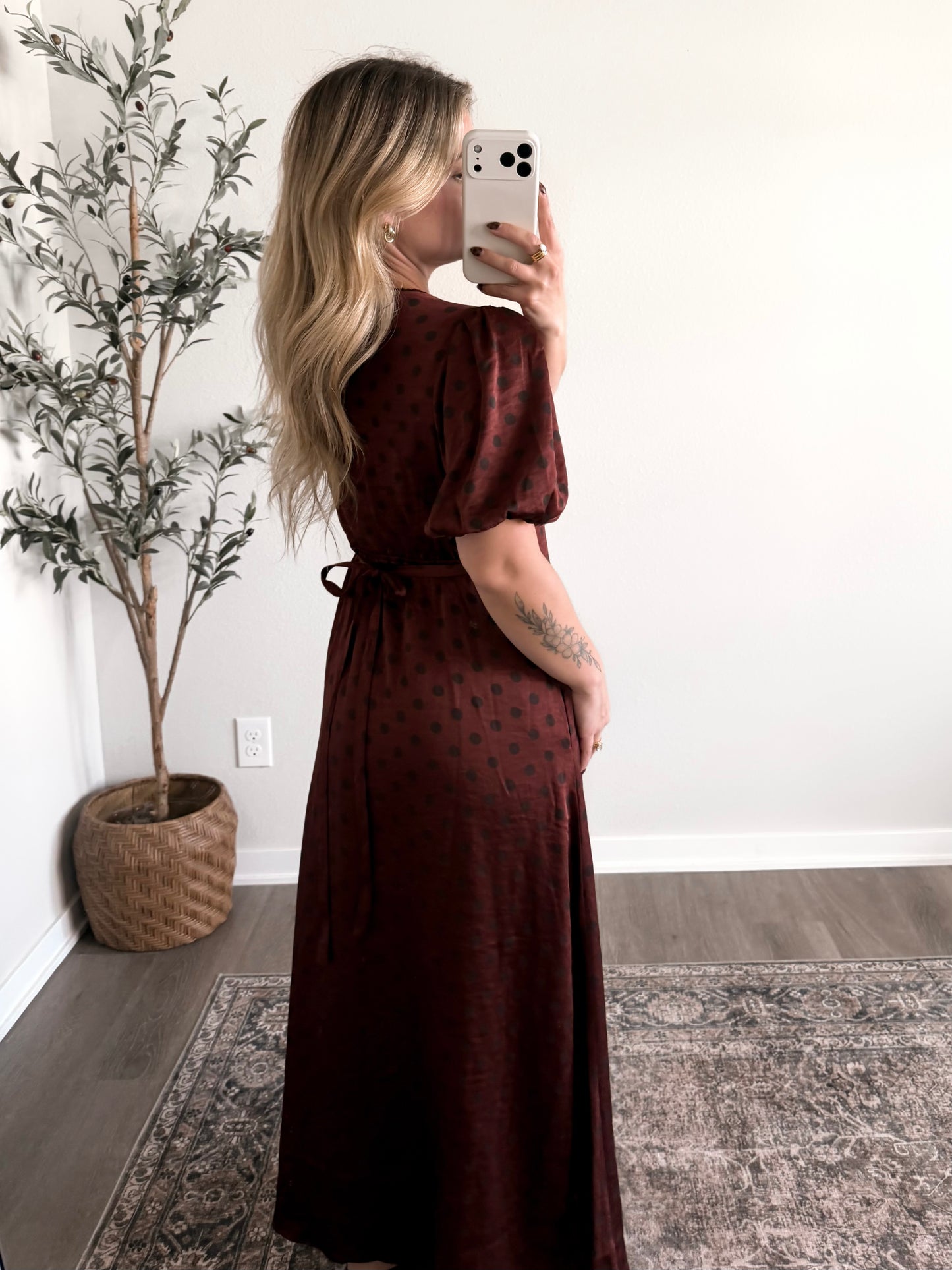 Cranberry Wine Satin Maxi Dress