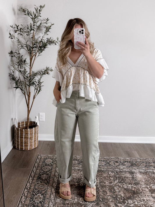 Lenni High Waisted Barrel Jean / Sage Final Sale