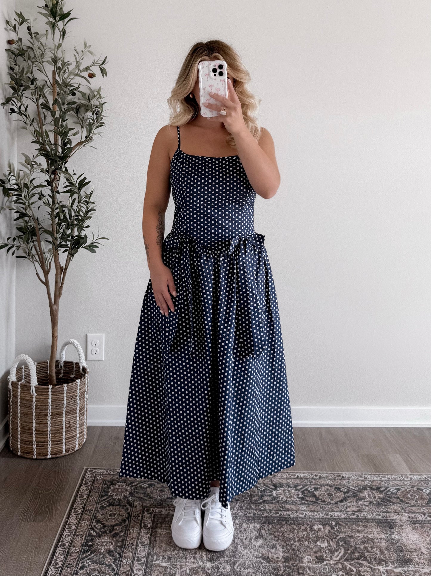 Annie Dotted Midi Dress / Navy
