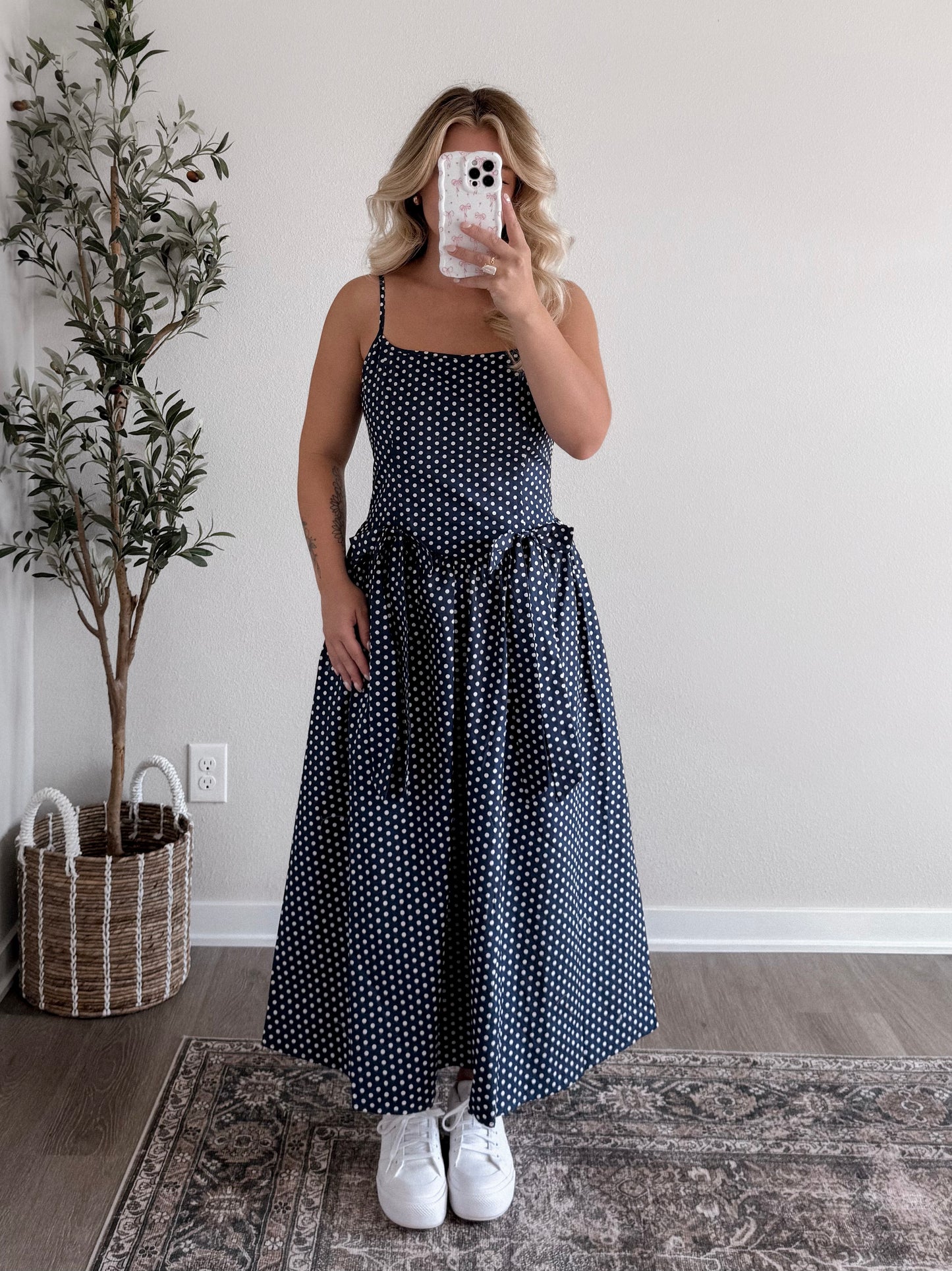 Annie Dotted Midi Dress / Navy