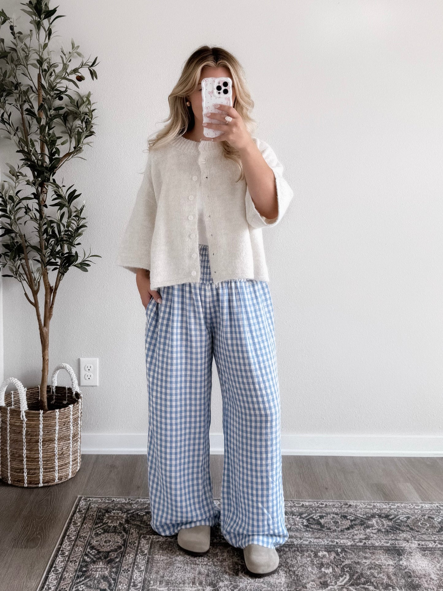 Linen Gingham Wide Leg Pant