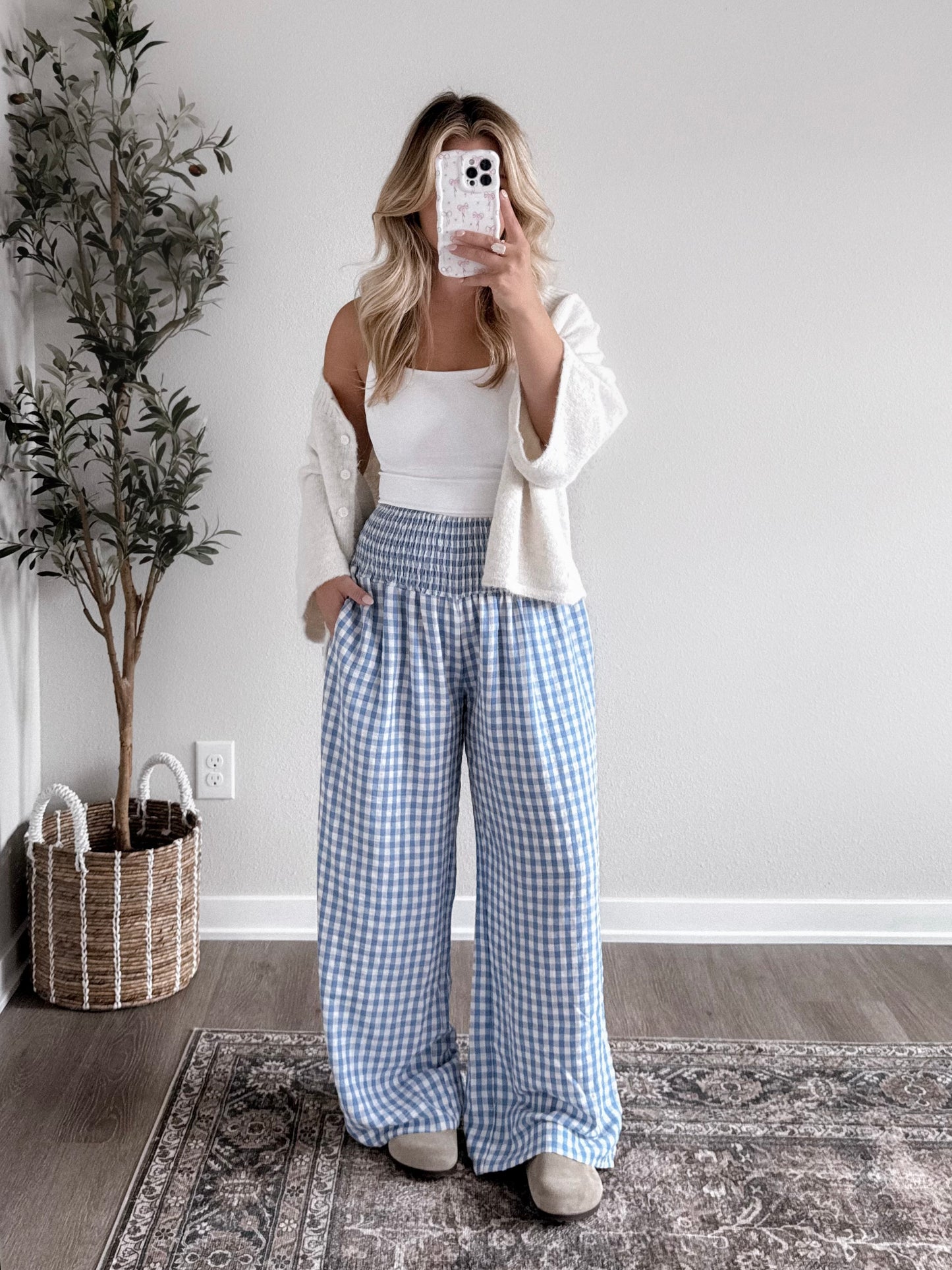Linen Gingham Wide Leg Pant